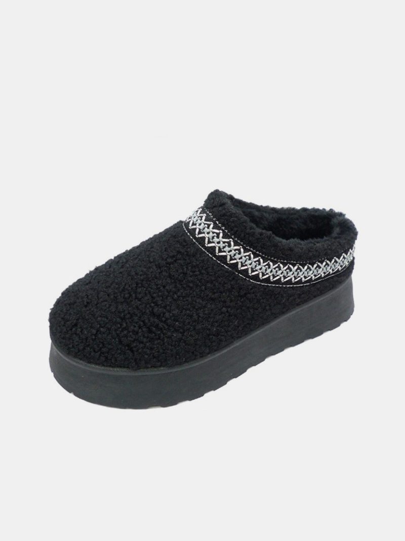 Embroidered Trim Platform Sherpa Boots - Image 2
