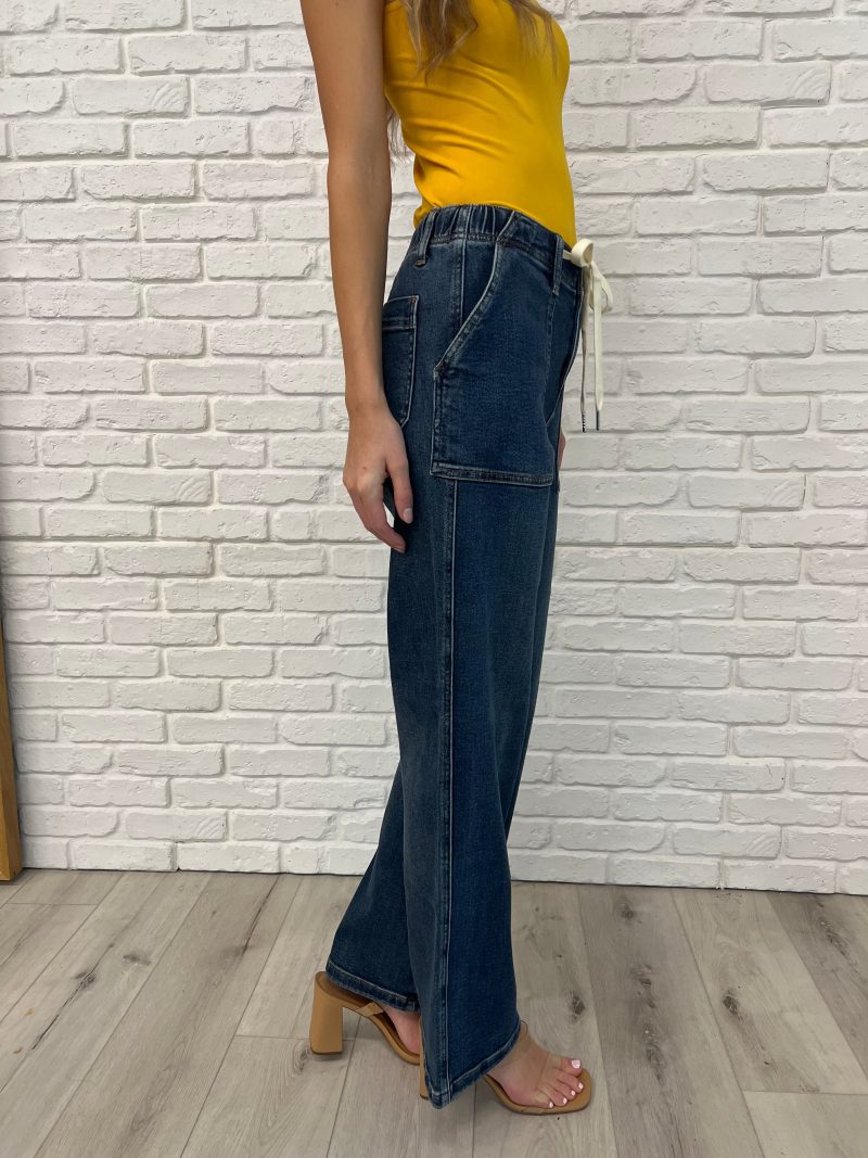 Melanie High Rise Drawstring Wide Leg Jeans - Image 3