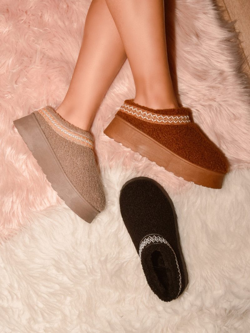 Embroidered Trim Platform Sherpa Boots - Image 2